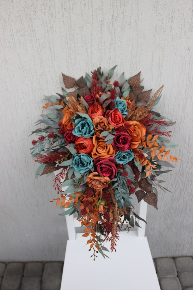 Dark Teal Rust Burgundy Table Centerpiece, Wedding Table Decor, Fall ...