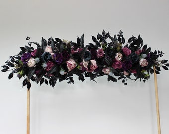Gothic Wedding Flower Arch, Black Mauve Plum Arch Flowers  