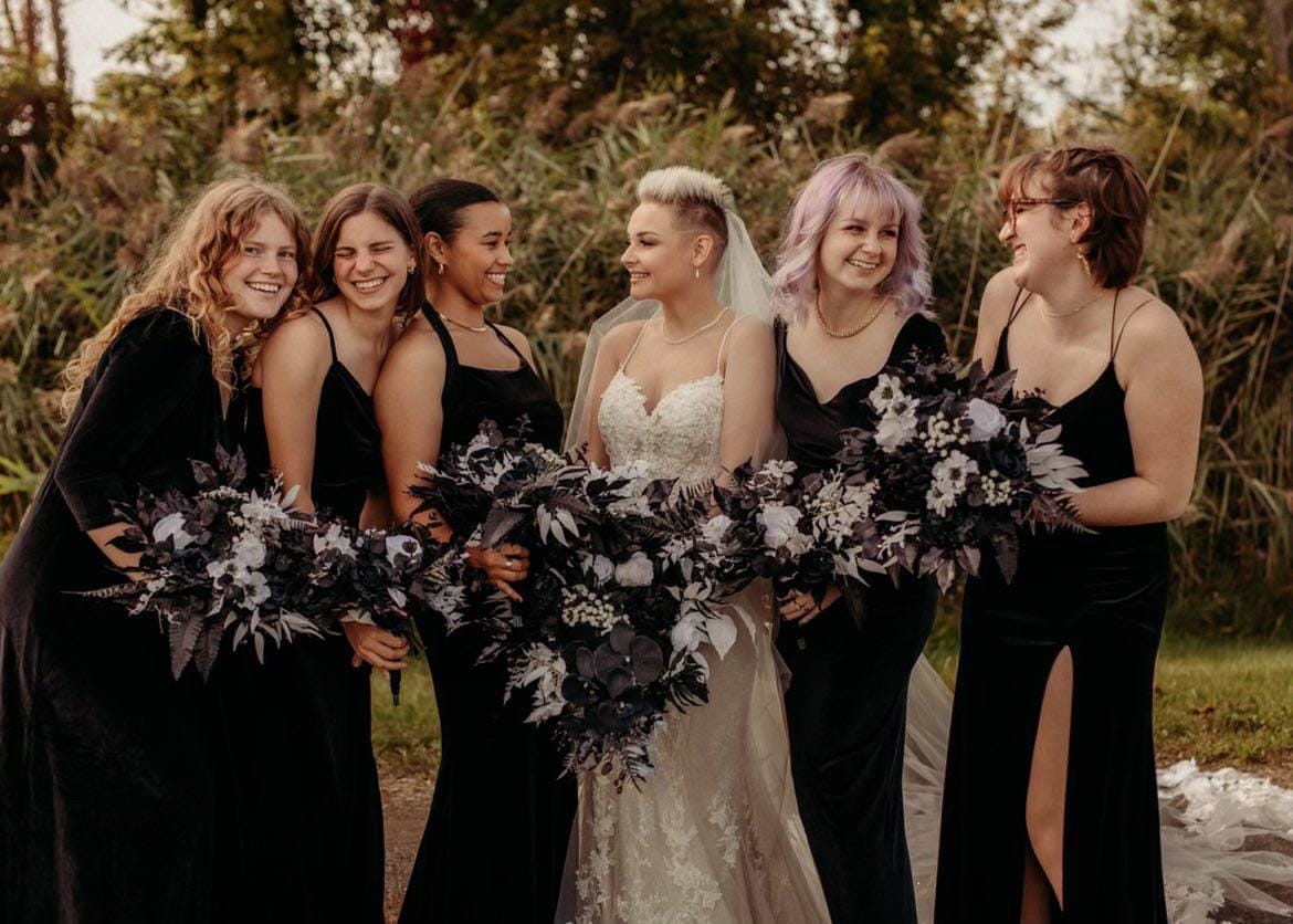 bouquets for black dresses Black White Bouquet, Gothic Wedding Bouquet, Moody Wedding Bouquet