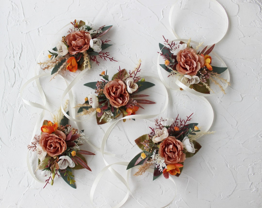 Taupe Tan Ivory Wrist Corsage, Boho Wedding Corsage, Fall Wedding
