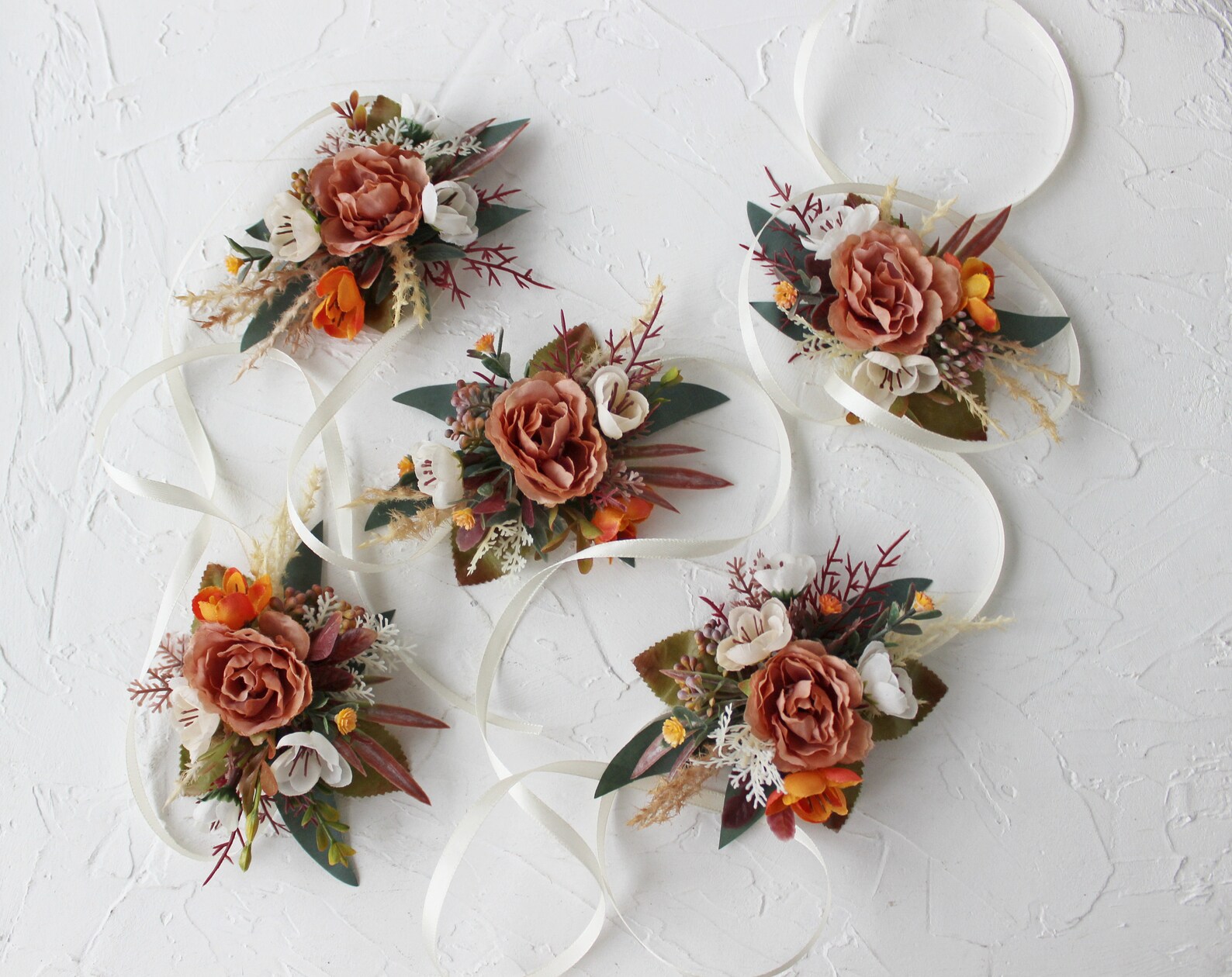 Taupe Tan Ivory Wrist Corsage Boho Wedding Corsage Fall Etsy