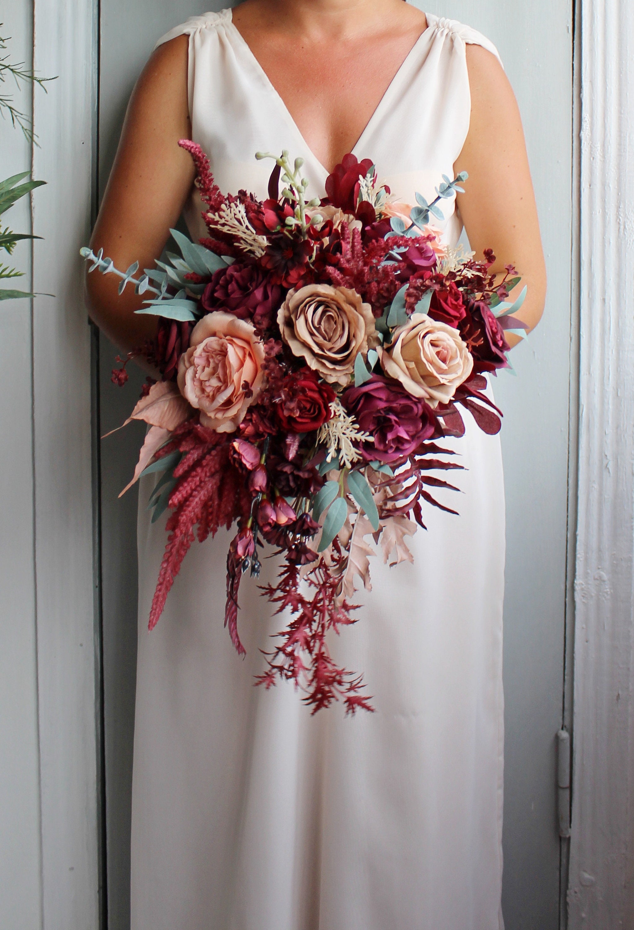 burgundy bridesmaid dress bouquet 9.7 inch wide Marsala Red Bridesmaid Bouquet