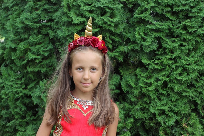 First birthday animal ears crown Burgundy gold unicorn headband for girls and adults Christmas unicorn horn for unicorn party