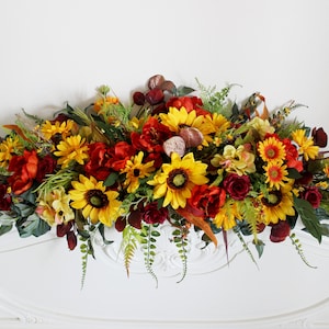 Sunflower wedding arch flowers, Fall wedding flower arch, Wedding arch swag
