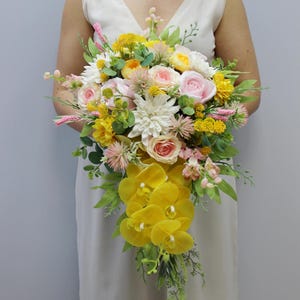 Summer wedding bouquet Light pink yellow bridal bouquet Wildflower bouquet