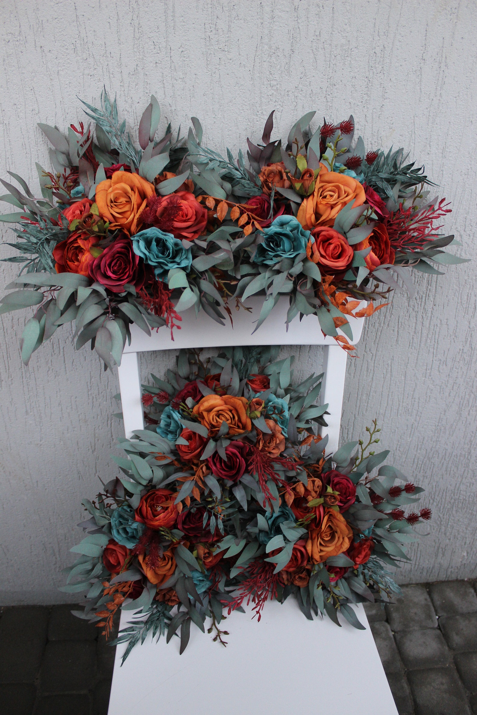 Dark Teal Rust Burgundy Wedding Arch Swag, Arch Flowers, Fall Wedding ...