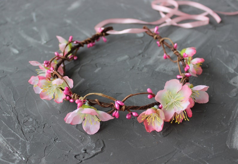 Cherry blossom flower crown Flower girl crown Dainty flower Etsy