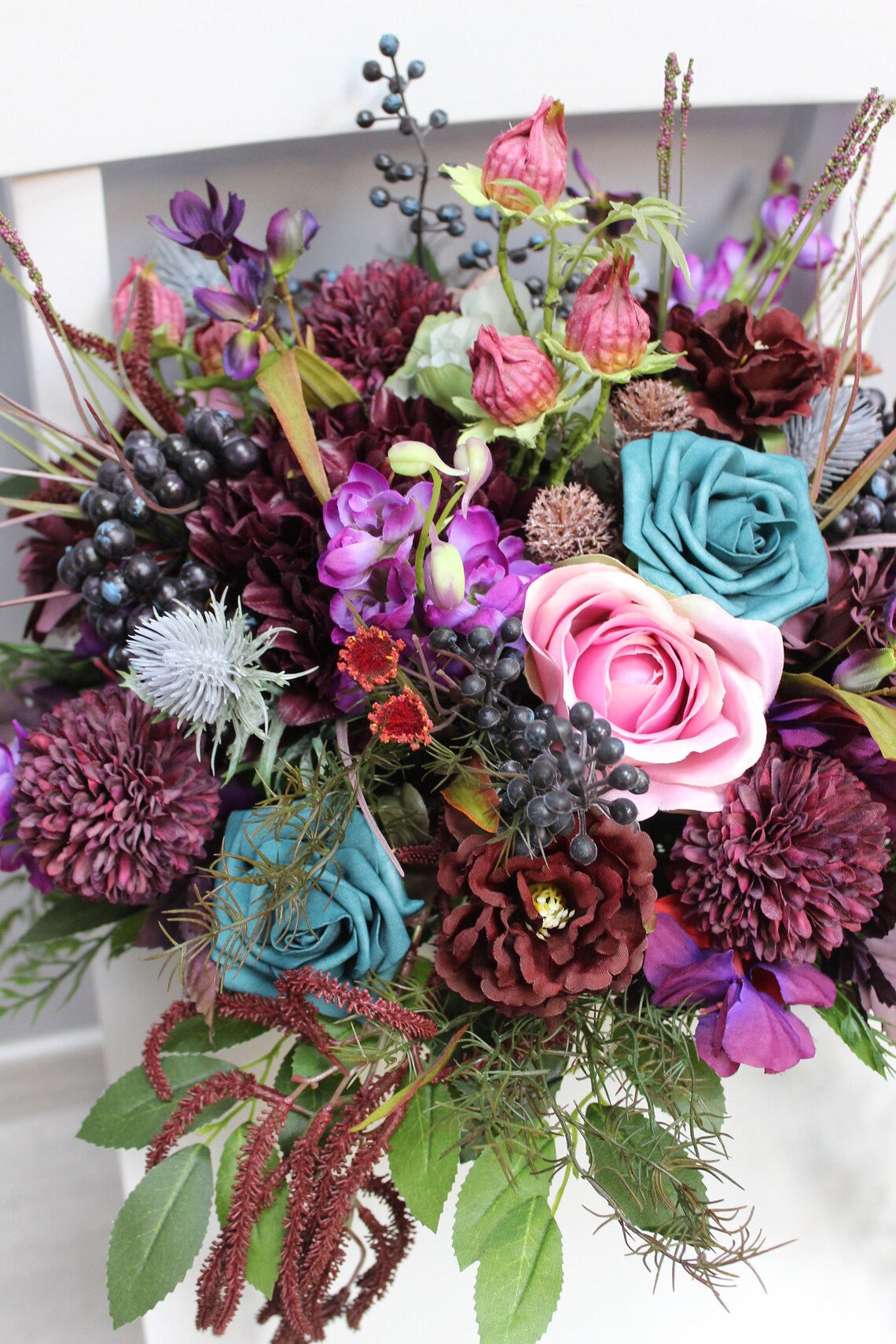 Dark Jewel Tone Wedding Bouquet, Burgundy Teal Purple Silk Flower ...
