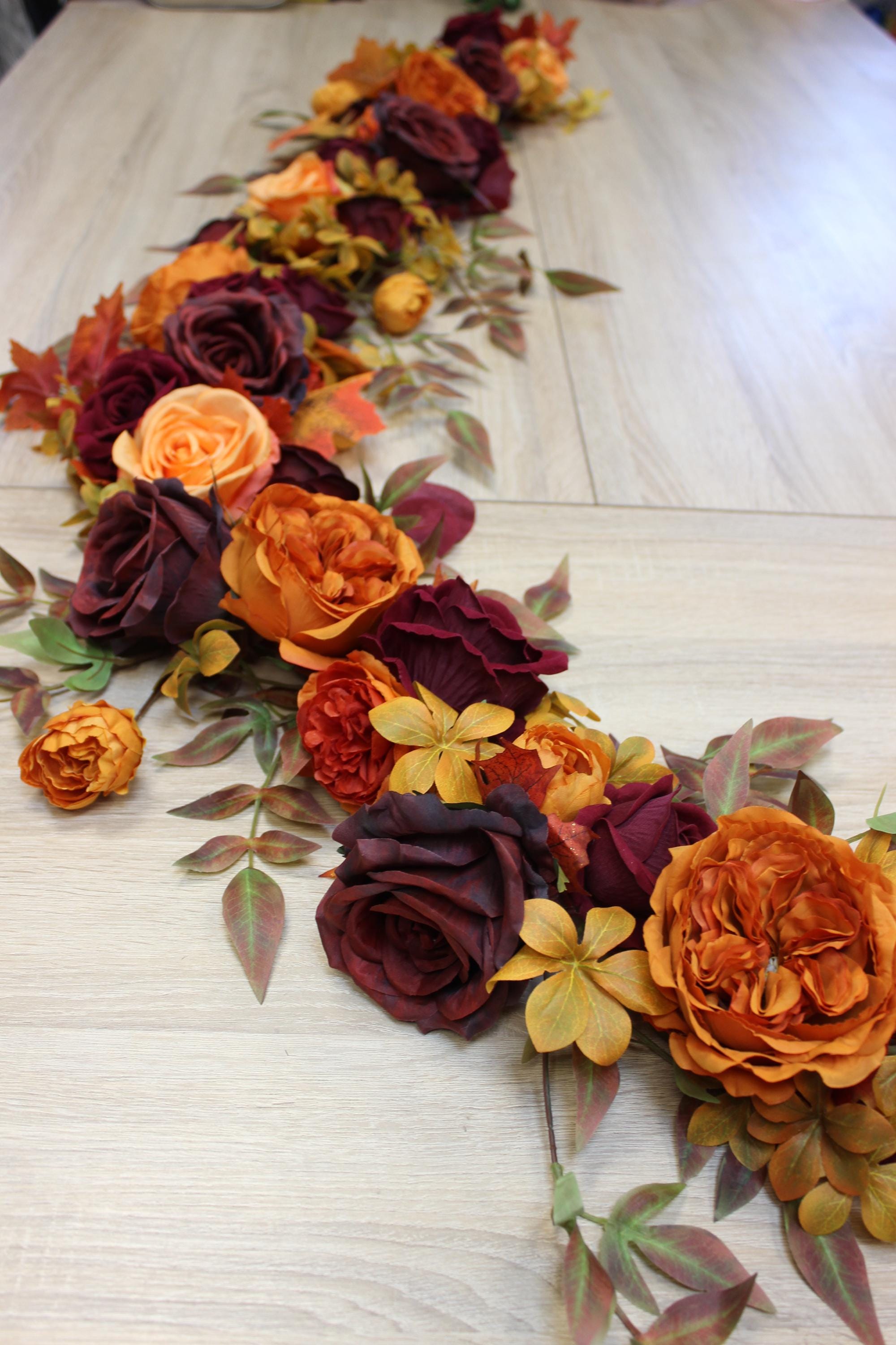 Orange Burgundy Garland, Fall Wedding Garland, Sunset Colors Flower ...