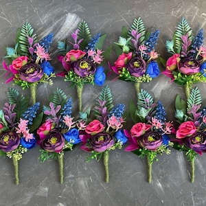 Deep purple teal magenta blue bouquet, Jewel tone wedding, Fall bridal bouquet