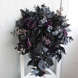 Purple black bouquet, Gothic wedding bouquet, Moody bouquet