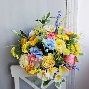 Yellow wedding bouquet, Silk flower bouquet, Colorful wedding bouquet