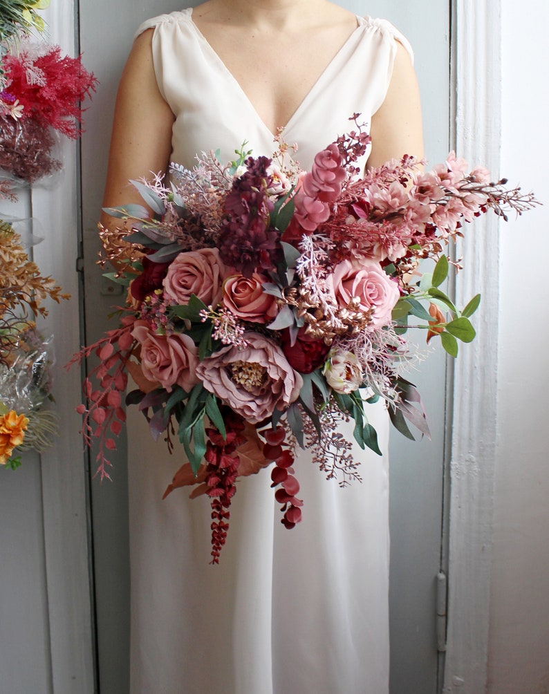 rose gold and burgundy bouquet