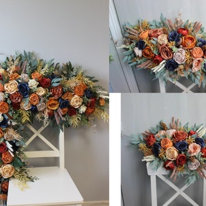 Rust navy arch flowers, Fall wedding arch decor, Wedding arch swag