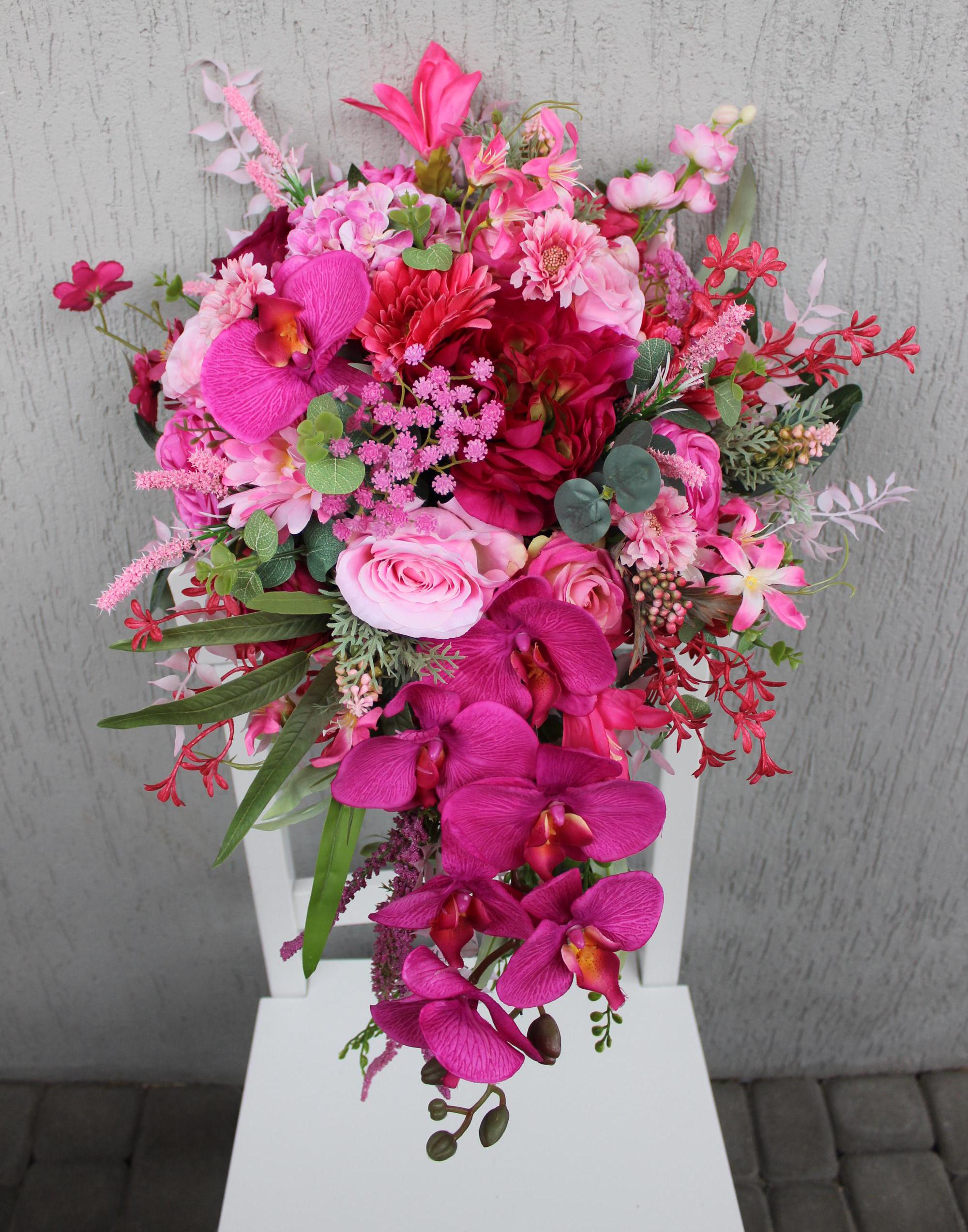 Jewel Tone Bouquet, Hot Pink Peach Magenta Wedding Flowers, Baby