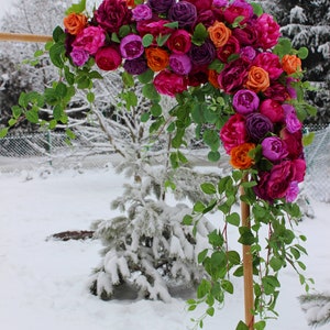 Purple orange bouquet, Fall wedding bouquet, Cascading bridal bouquet Corner swag 30"*30"