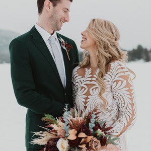 Boho bridal bouquet, Taupe tan ivory burgundy bouquet, Winter wedding bouquet image 2