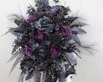 Purple black bouquet, Gothic wedding bouquet, Moody bouquet