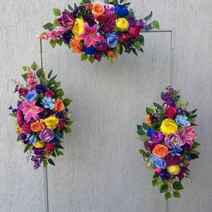 Colorful arch flowers, Rainbow arch swag, Wedding arbor flowers, Wedding floral decorations