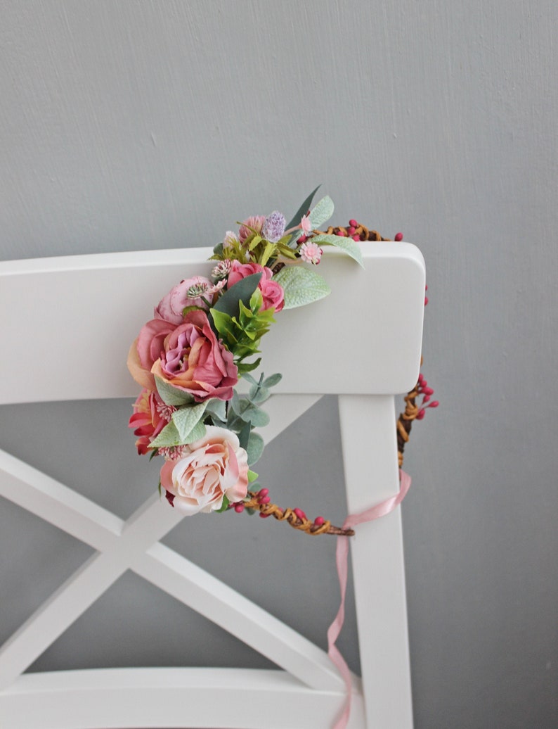 Dusty Rose Flower Girl Crown Wedding Flower Crown First Etsy