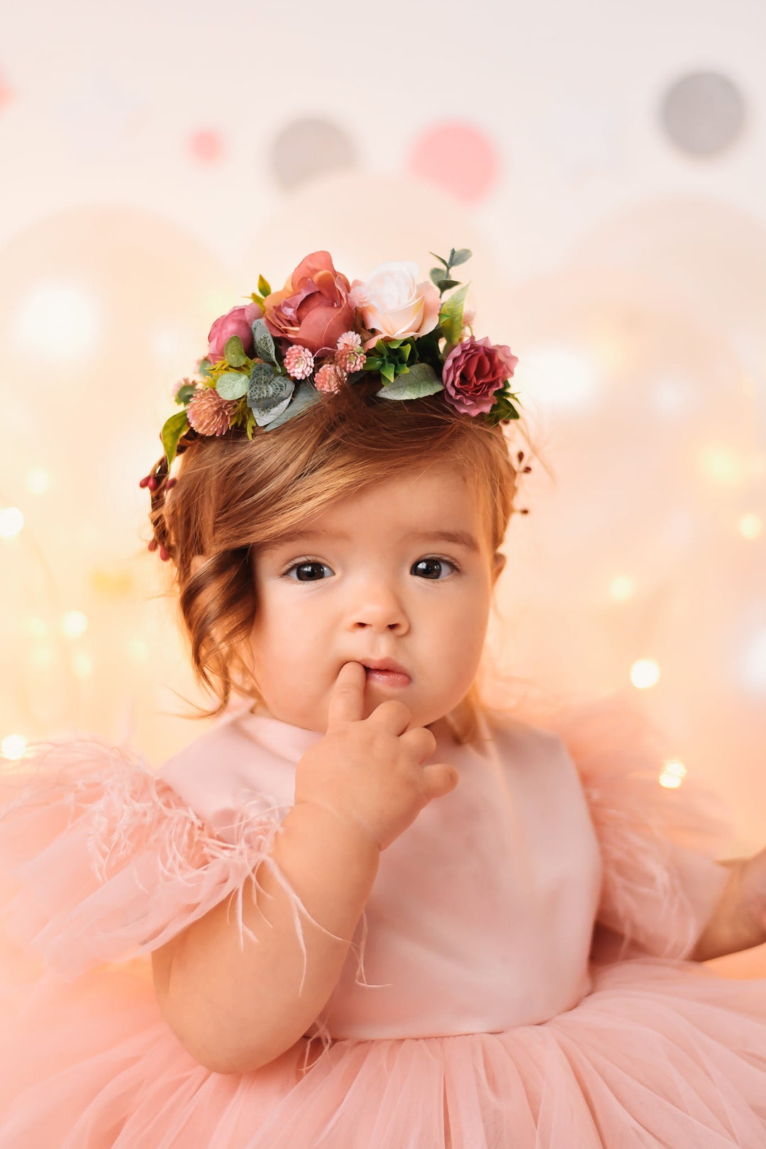 Dusty Rose Flower Girl Crown, Wedding Flower Crown, First Birthday