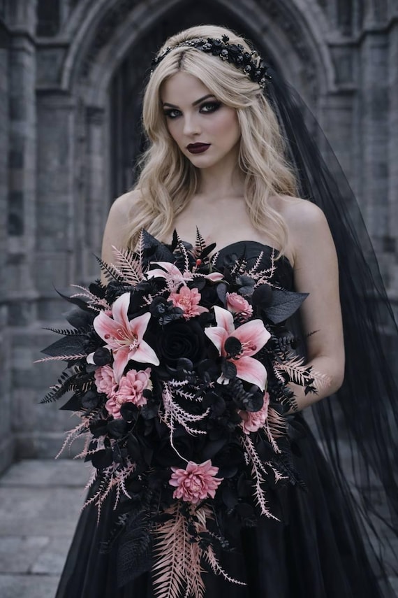 black bridesmaid dresses with pink flowers Photography By / http://lindsaymaddenphotography.com,Floral Design Lighting  By / http://debbies-designs.com