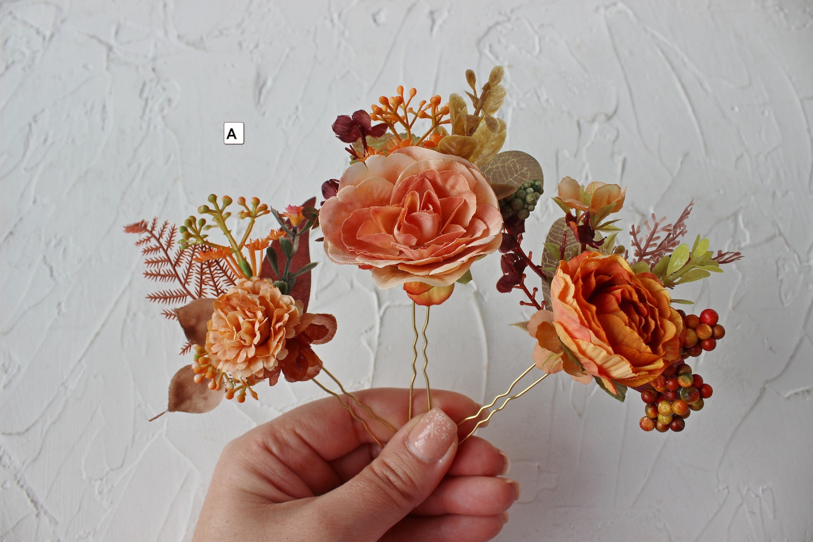 Rust Orange Flower Hair Pins, Burnt Orange Wedding Hair Pins ...