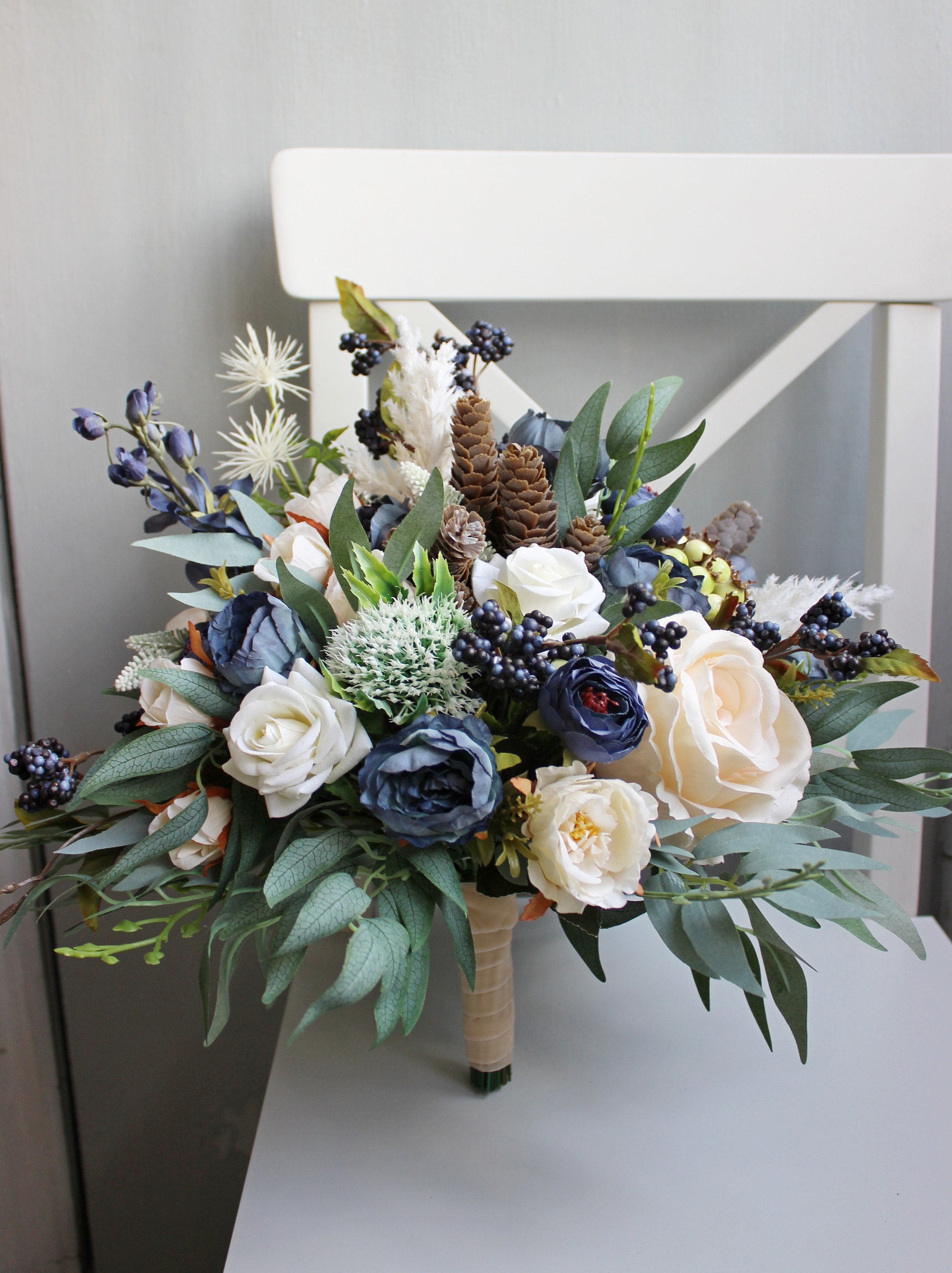 FlowerDreamsBoutique Sage Green Dusty Blue Flower Crown, Winter Wedding Crown, Boho Flower Crown