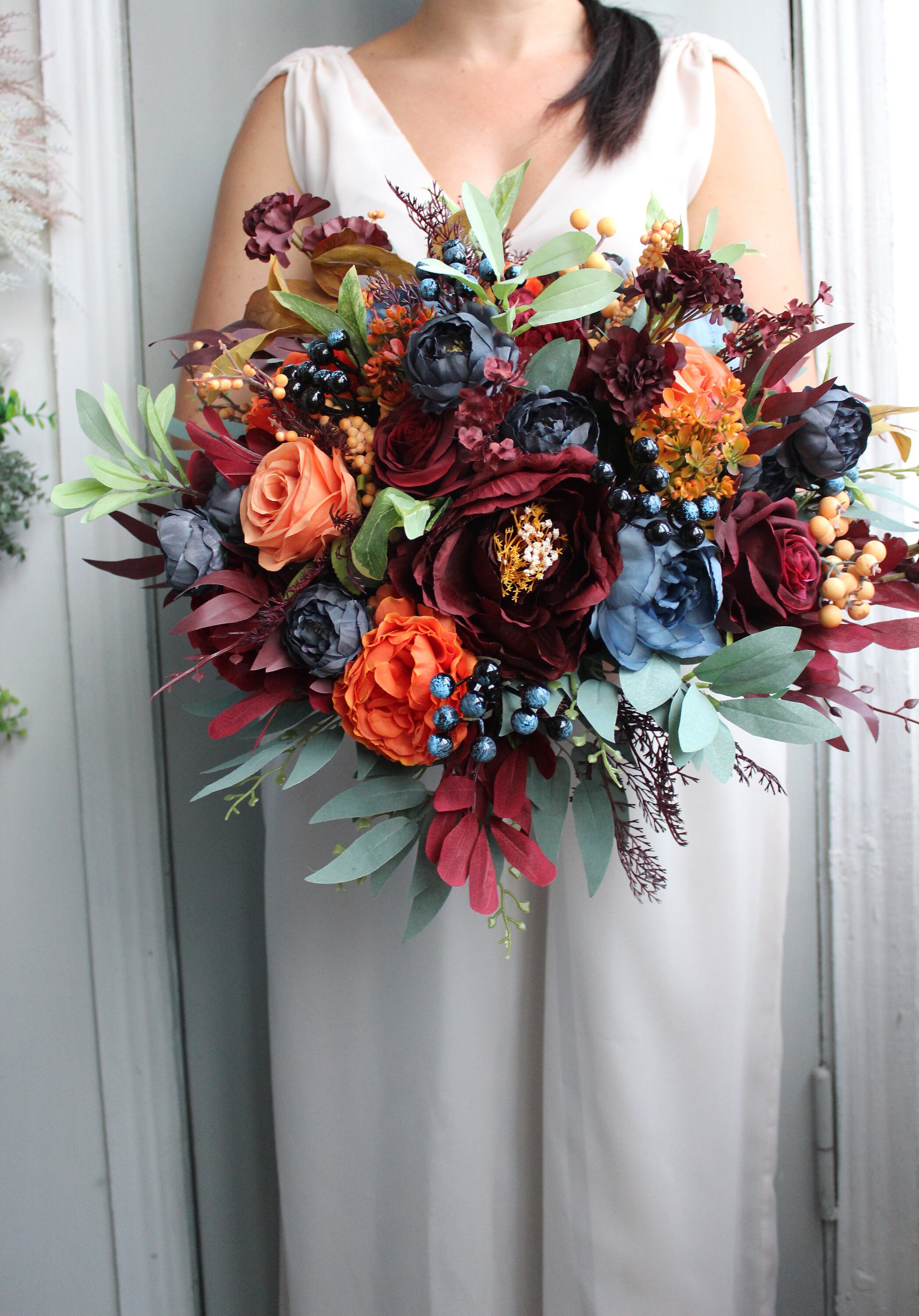 Burgundy Navy Orange Wedding Bouquet, Bridal Silk Flower Bouquet, Fall  Wedding Bouquet - Etsy