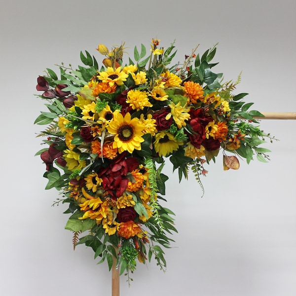 Fall wedding flower arch, Sunflower wedding arch flowers, Wedding arch swag