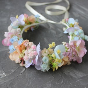 Pastel flower crown, Baby breath crown, Wedding flower crown, Boho bridal crown