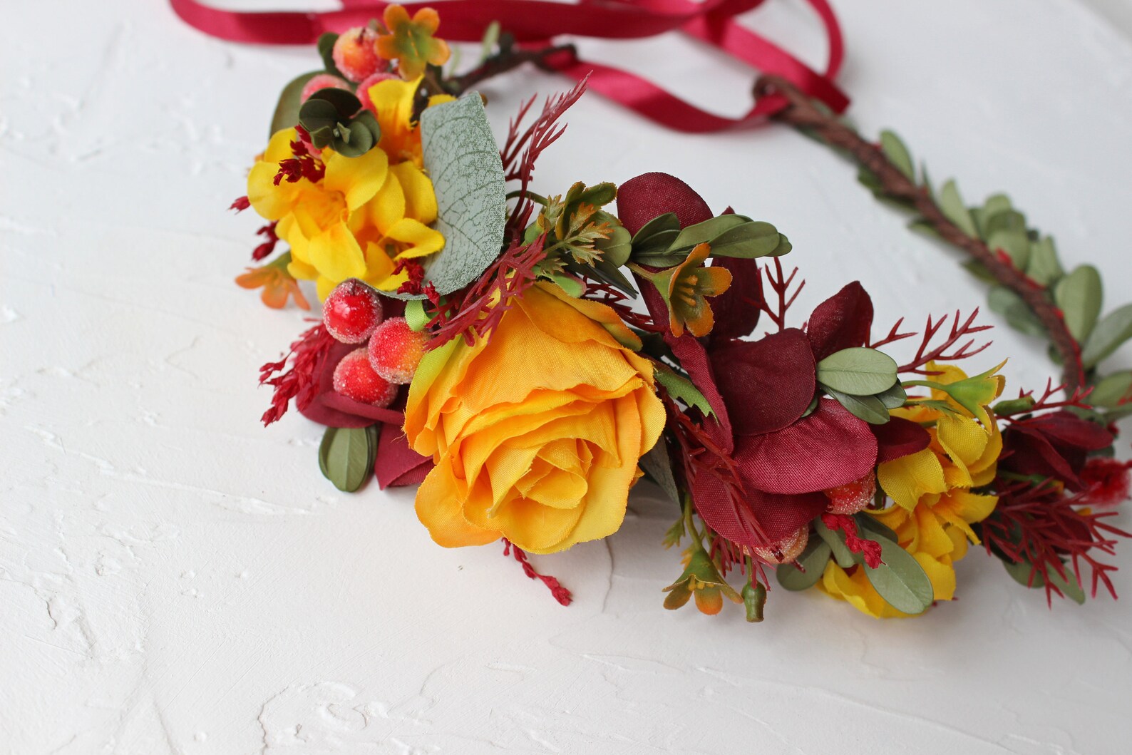 Burnt orange burgundy flower crown Fall wedding floral Etsy