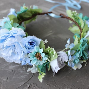 Light blue teal flower crown, Winter wedding crown, Boho flower crown