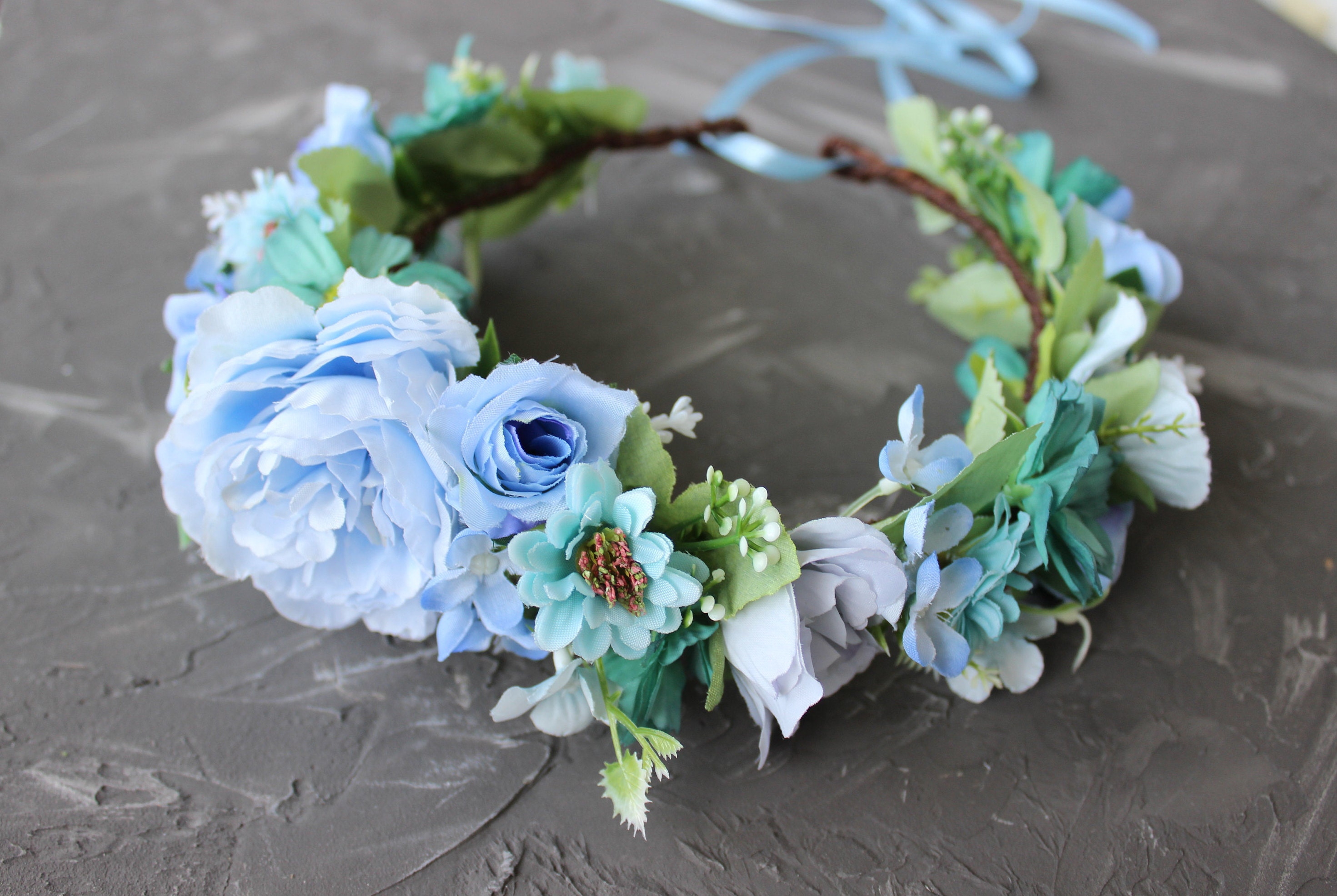 Light blue teal flower crown Winter wedding crown Boho Etsy