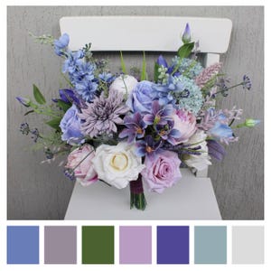 Lila blauer Hochzeitsstrauß, Lavendelstrauß, Juwelenblumenstrauß, Pastellbrautsstrauß