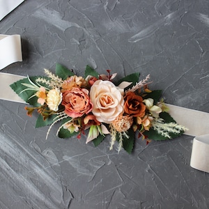 Rust ivory bridal sash, Fall wedding sash belt, Flower girl belt