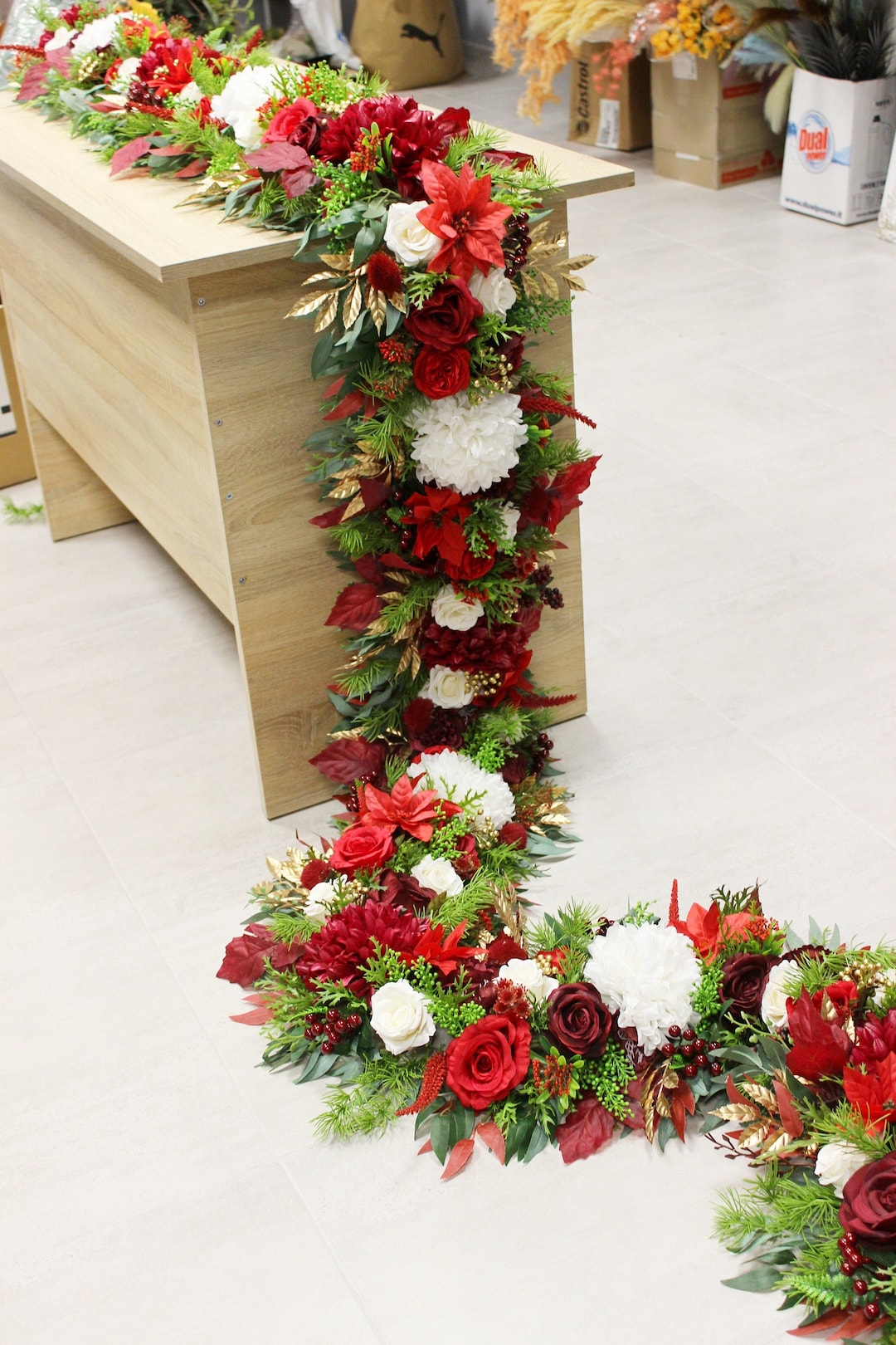 Christmas Floral Garland, Christmas Dining Table Centerpiece, Greenery ...