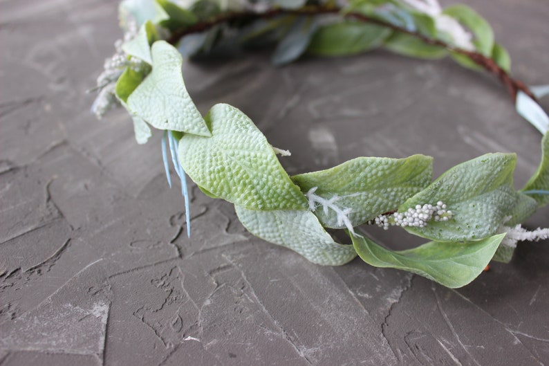 Sage Green Dusty Blue Flower Crown Winter Wedding Crown Boho Etsy
