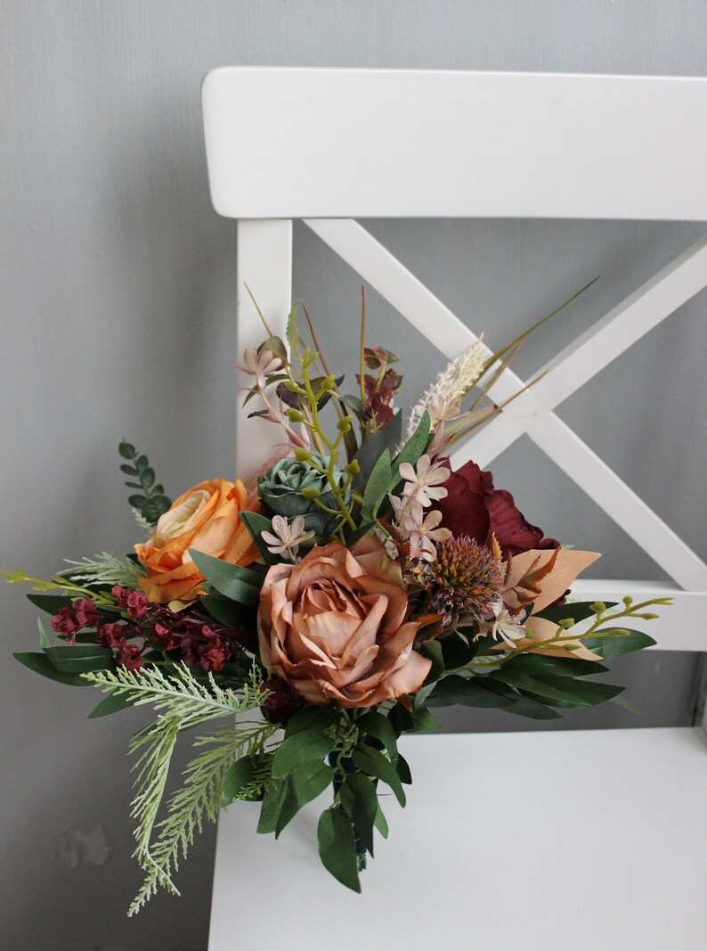 Fall Wedding Table Centerpiece Burnt Orange Burgundy Table Etsy
