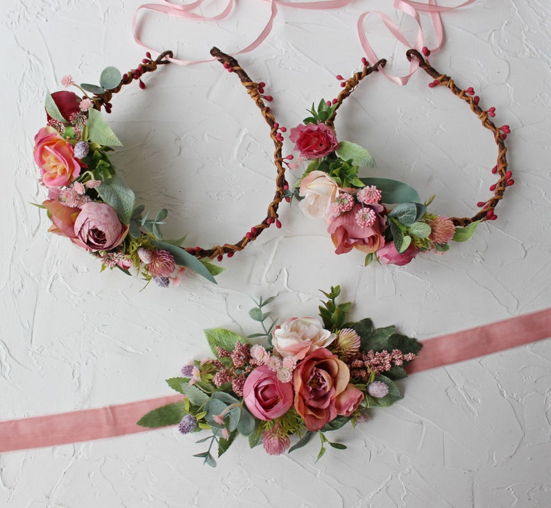 Dusty Rose Flower Girl Crown Wedding Flower Crown First Etsy