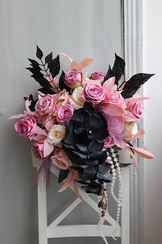 Pink and black flowers deals