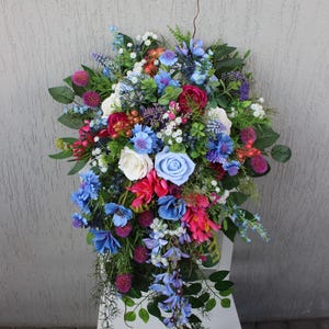 Bright jewel tone bouquet, Colorful wildflower bouquet, Magenta fuchsia purple blue bridal bouquet