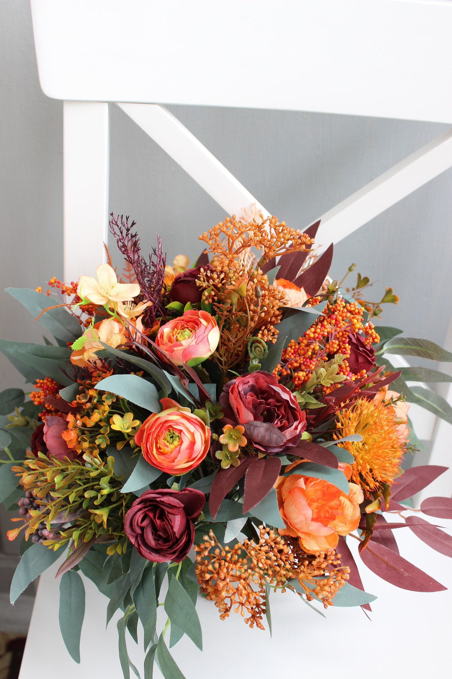 Burnt Orange Burgundy Bouquet Bridal Silk Flower Bouquet - Etsy