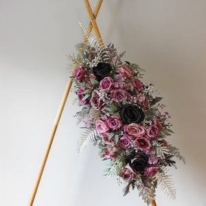 Sage mauve purple silver bouquet, Gothic wedding bouquet, Moody bouquet, Cascading bouquet Arch swag 30"