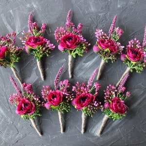 Hot pink wedding flowers, Fuchsia boutonniere, Jewel toned wedding buttonhole