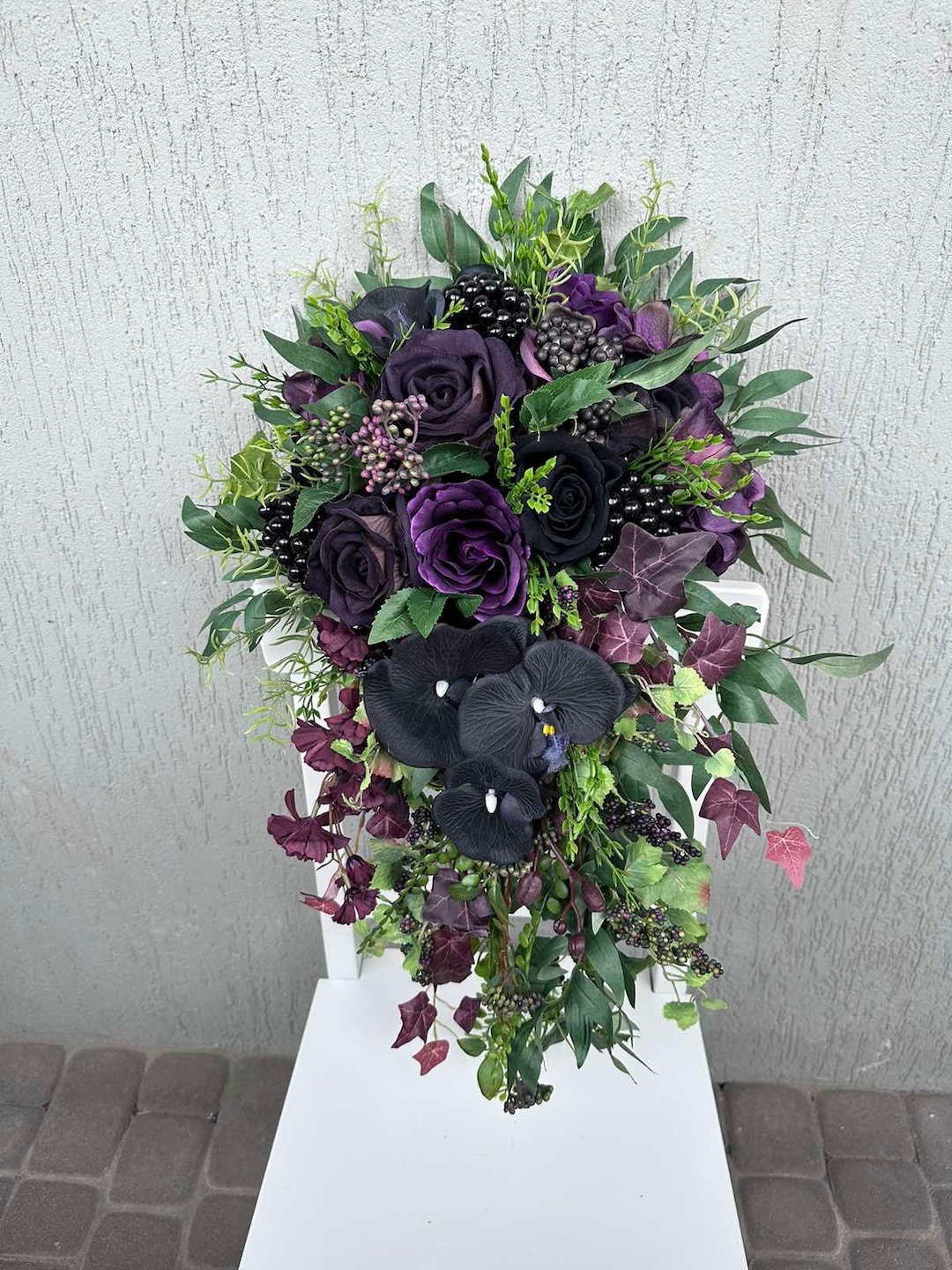 Deep Green Black Dark Purple Wedding Bouquet, Cascading Bouquet, Moody  Wedding Bouquet - Etsy, image size:1080x1440