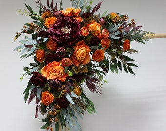 Fall wedding flower arch, Burnt orange burgundy arch flowers, Wedding arch swag