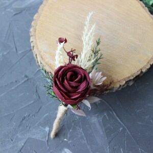 Boho bridal bouquet, Taupe tan ivory burgundy bouquet, Winter wedding bouquet Boutonniere