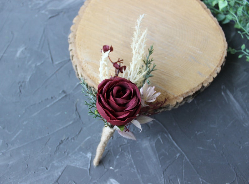 Boho bridal bouquet, Taupe tan ivory burgundy bouquet, Winter wedding bouquet Boutonniere