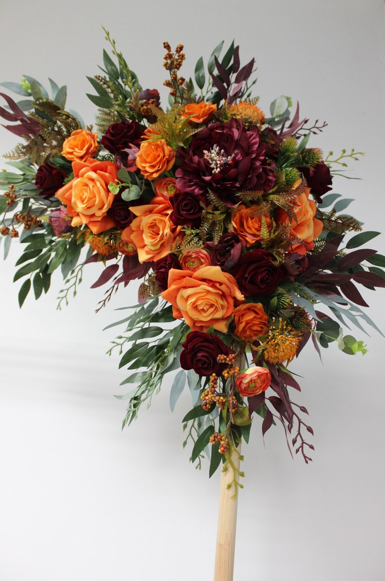 Fall wedding flower arch Burnt orange burgundy arch ...